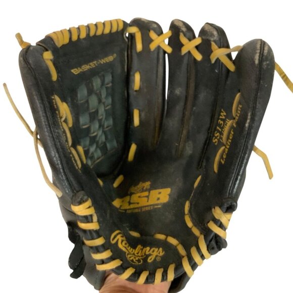 Rawlings 13 inch Black Leather Baseball Glove SS13W Basket-Web Right-Hand Throw - Picture 3 of 7